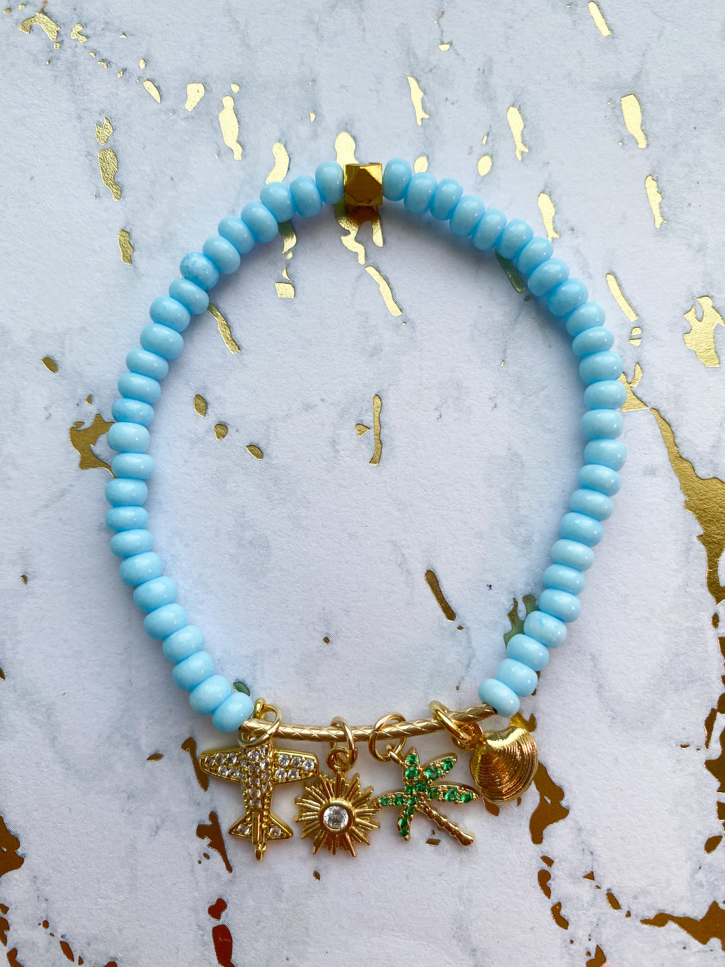 Turquoise Bar Charm Bracelet - Rania Dabagh Jewelry