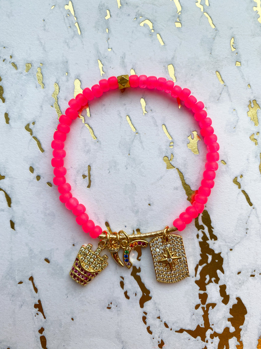 Neon Pink Bar Charm Bracelet - Rania Dabagh Jewelry